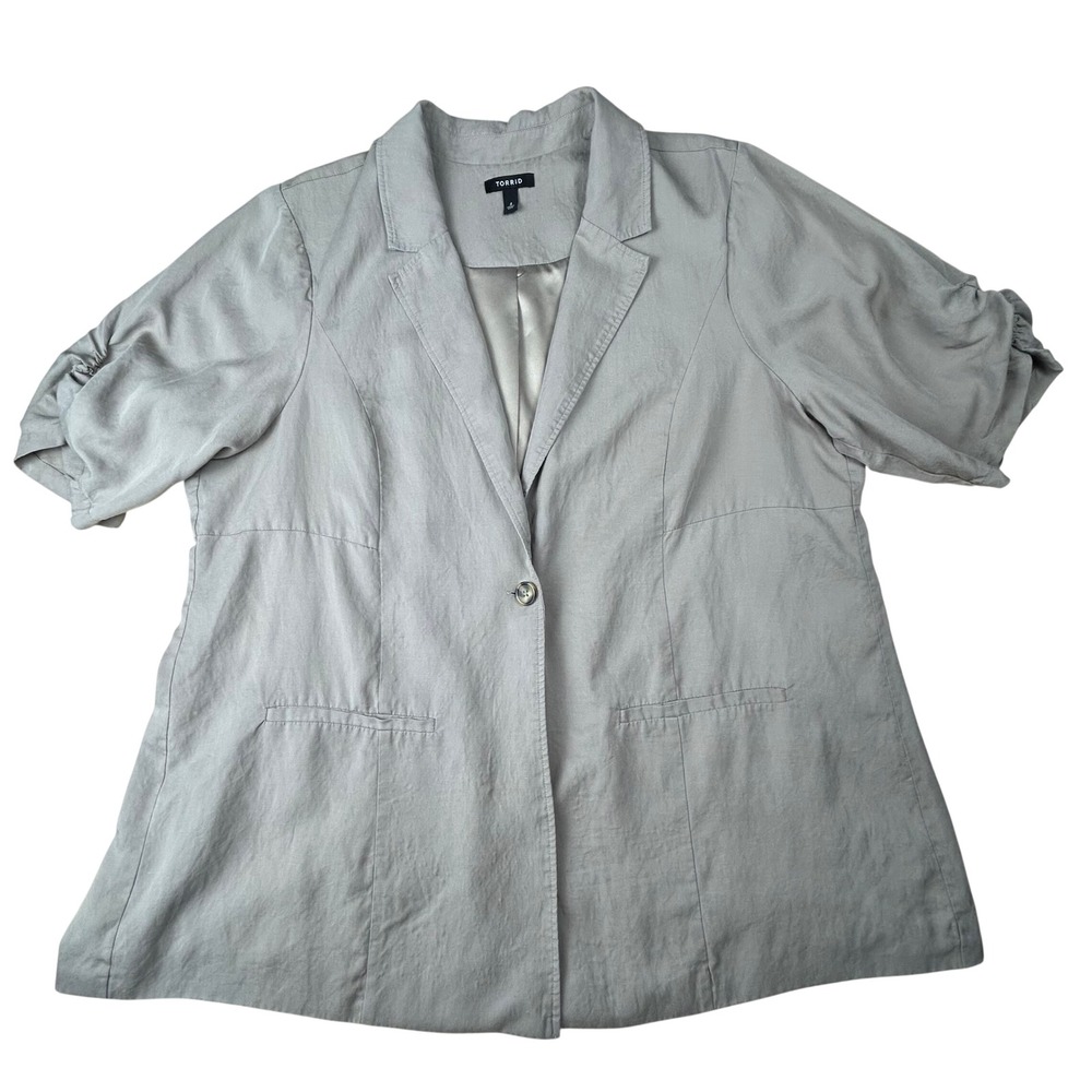 Torrid Womens Taupe Lyocell Linen Short Sleeve Blazer Jacket Size 4